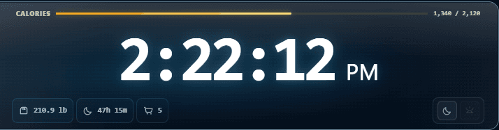 Daily clock and calorie progress